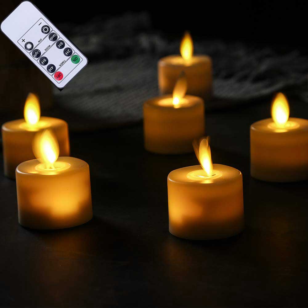 Pack of 6 Or 12 Remote Control Decorative Moving Wick Christmas Candles,Flameless Dancing Flame Votive Tealight With Timer