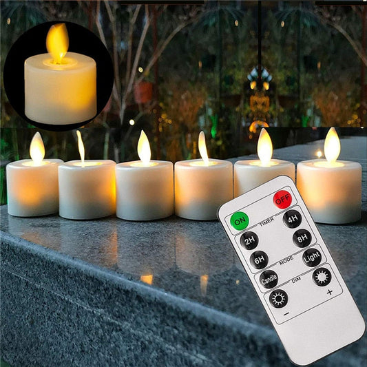 Pack of 6 Or 12 Remote Control Decorative Moving Wick Christmas Candles,Flameless Dancing Flame Votive Tealight With Timer